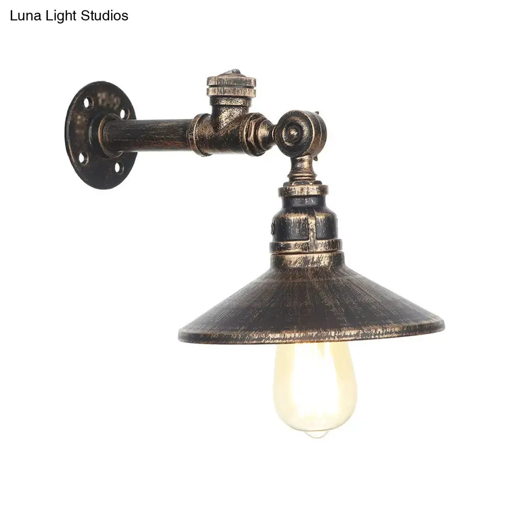 Industrial Black/Bronze/Antique Brass Metal Wall Sconce Light Fixture for Bedroom - Wide Flared Design, 1 Lamp