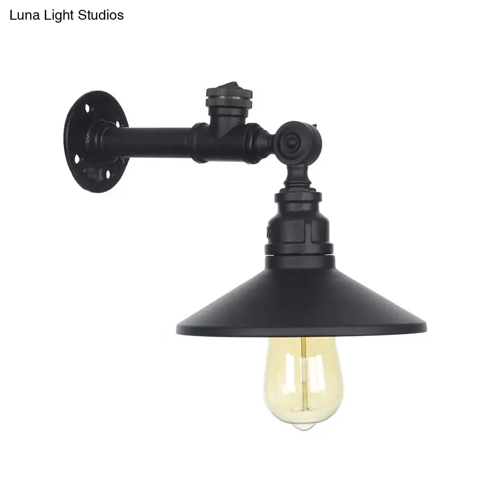 Industrial Black/Bronze/Antique Brass Metal Wall Sconce Light Fixture for Bedroom - Wide Flared Design, 1 Lamp