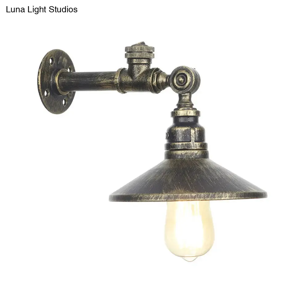 Industrial Black/Bronze/Antique Brass Metal Wall Sconce Light Fixture for Bedroom - Wide Flared Design, 1 Lamp