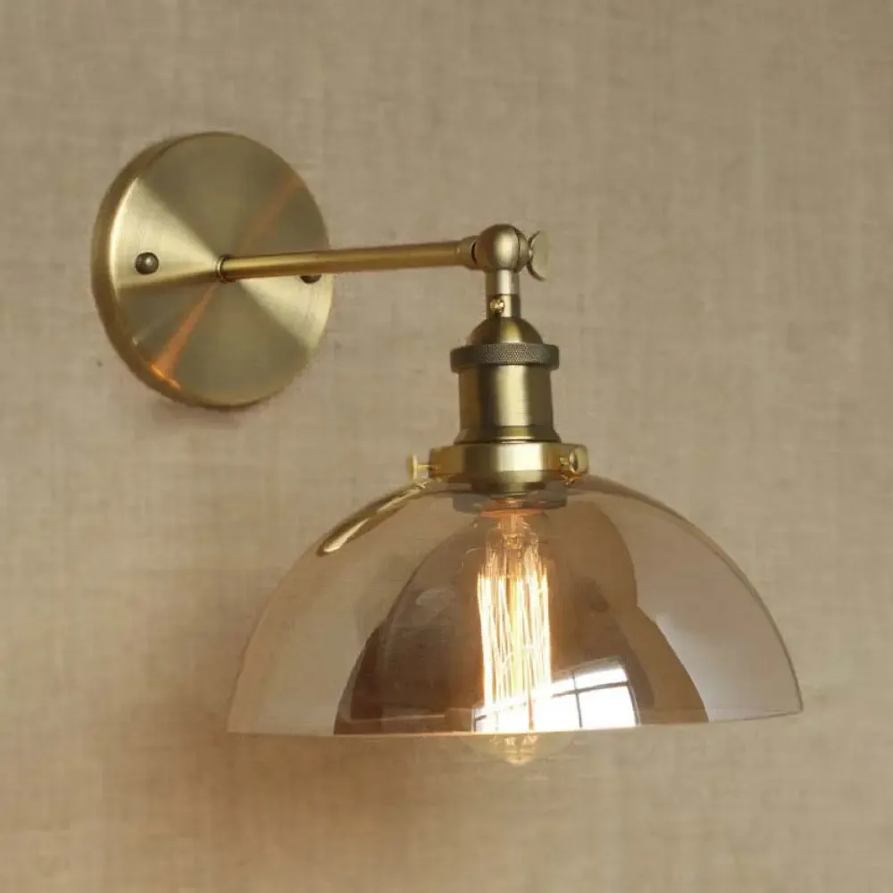 Industrial Brass Dome Wall Lamp with White/Clear/Amber Glass Sconce