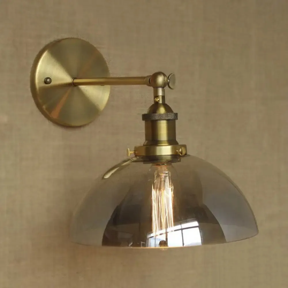 Industrial Brass Dome Wall Lamp with White/Clear/Amber Glass Sconce