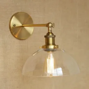 Industrial Brass Dome Wall Lamp with White/Clear/Amber Glass Sconce