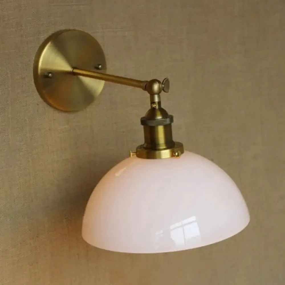 Industrial Brass Dome Wall Lamp with White/Clear/Amber Glass Sconce