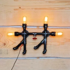 Industrial Style Water Pipe Wall Sconce Lamp with Open Bulb, Set of 4, Black