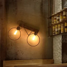 Industrial Vintage Rustic Wrought Iron Sconce Lamp for Restaurant - 2 Light Bicycle Wall Lighting