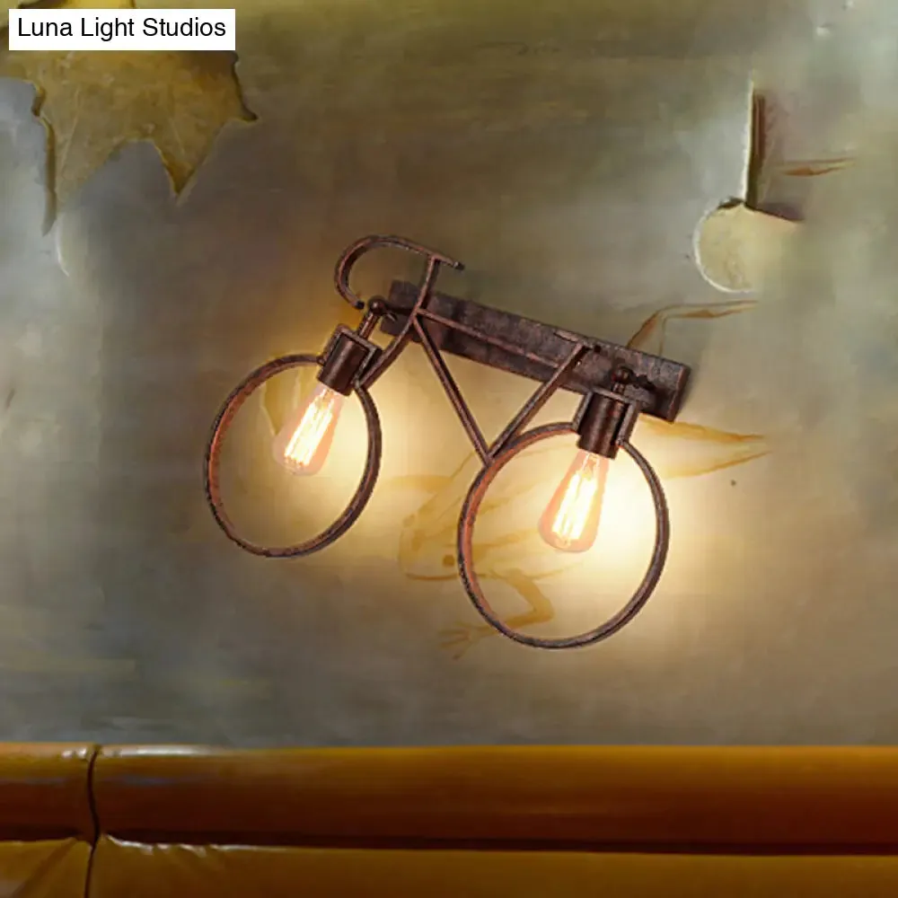 Industrial Vintage Rustic Wrought Iron Sconce Lamp for Restaurant - 2 Light Bicycle Wall Lighting