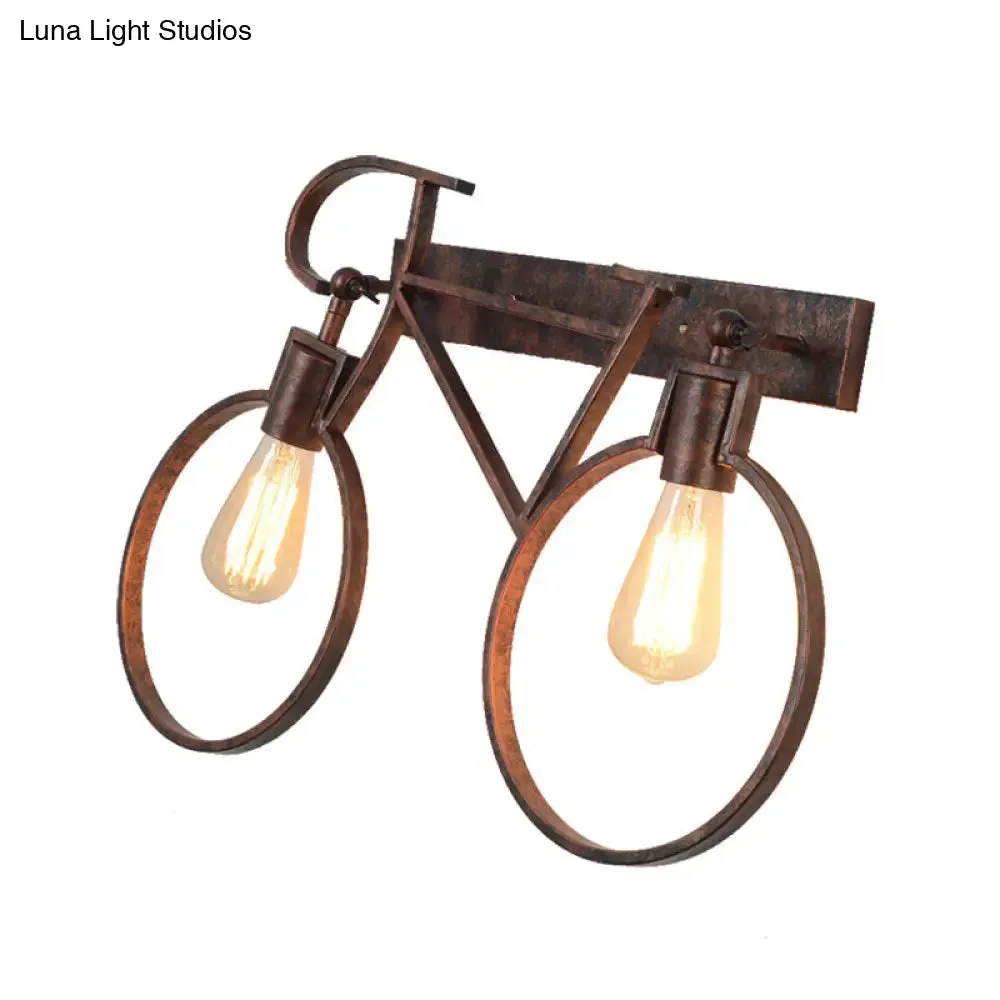 Industrial Vintage Rustic Wrought Iron Sconce Lamp for Restaurant - 2 Light Bicycle Wall Lighting