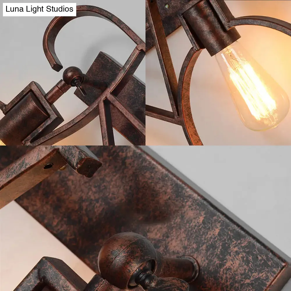 Industrial Vintage Rustic Wrought Iron Sconce Lamp for Restaurant - 2 Light Bicycle Wall Lighting