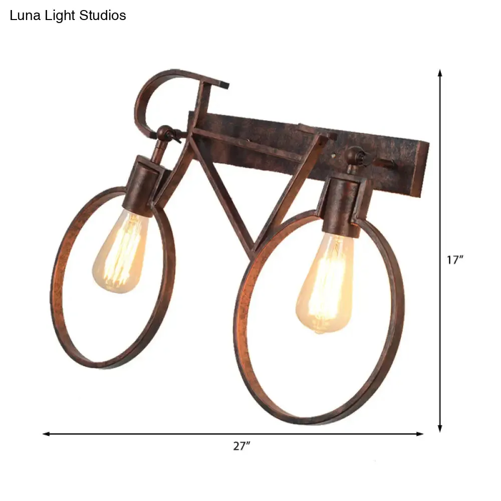 Industrial Vintage Rustic Wrought Iron Sconce Lamp for Restaurant - 2 Light Bicycle Wall Lighting