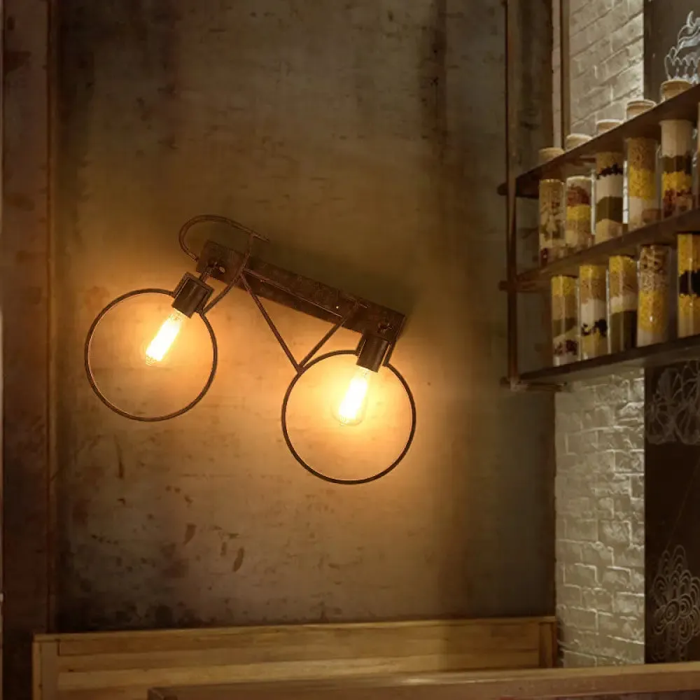 Industrial Vintage Rustic Wrought Iron Sconce Lamp for Restaurant - 2 Light Bicycle Wall Lighting