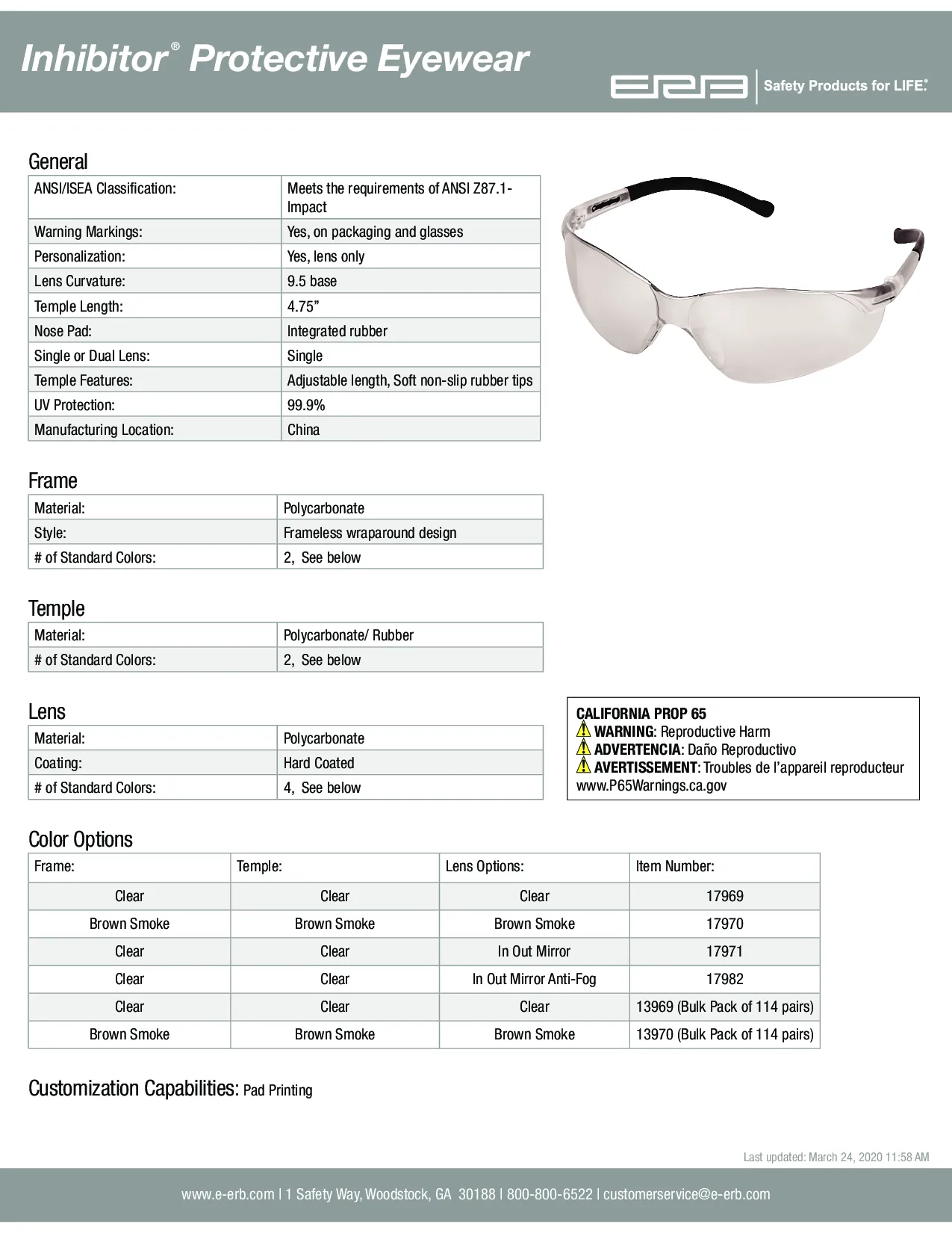 INHIBITOR® Safety Glasses 1PC