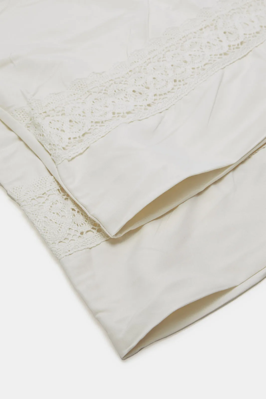 Ivory 3 Piece Lace Trim Duvet Cover Set (King Size)