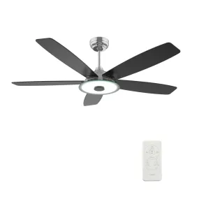 JOURNEY 56 inch 5-Blade Smart Ceiling Fan with LED Light Kit & Remote - Silver/Black