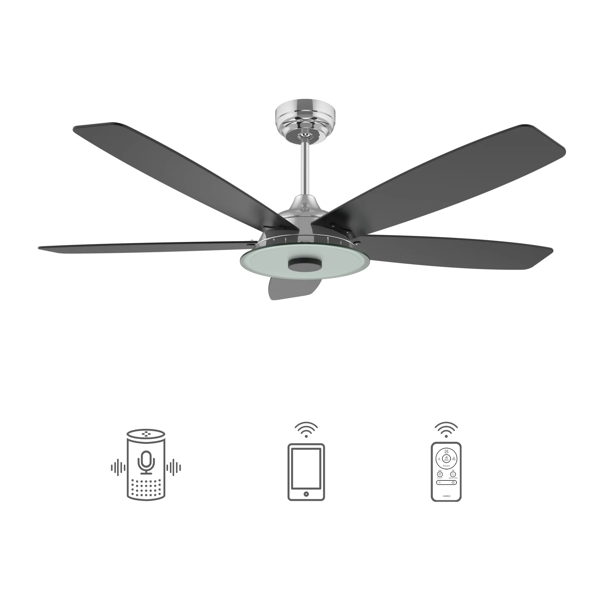 JOURNEY 56 inch 5-Blade Smart Ceiling Fan with LED Light Kit & Remote - Silver/Black