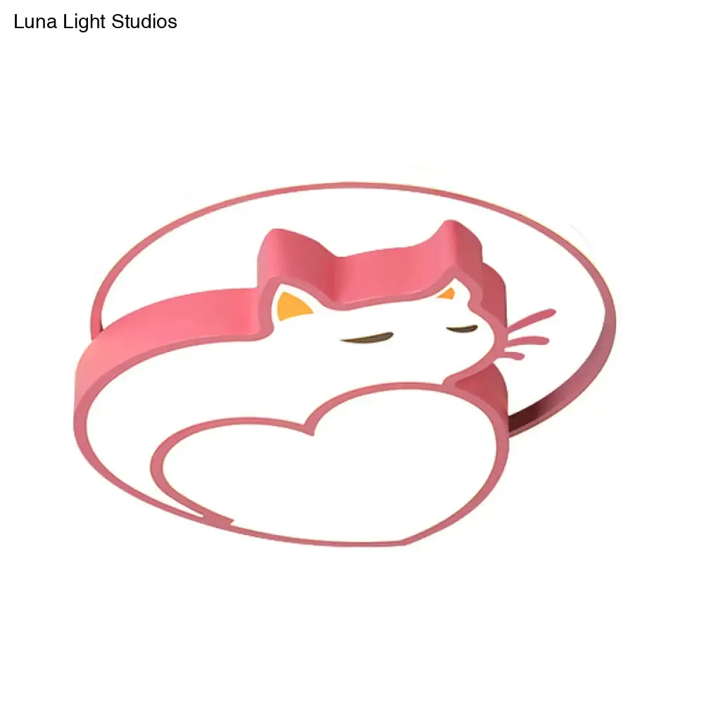 Kids Style Pink Cat-Shaped Ceiling Flushmount Light with Acrylic LED, Bedroom Lighting in Warm/White