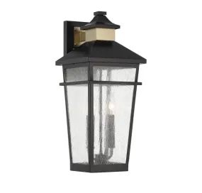 KINGSLEY 2-LIGHT OUTDOOR WALL LANTERN, MATTE BLACK W/ WARM BRASS ACCENTS