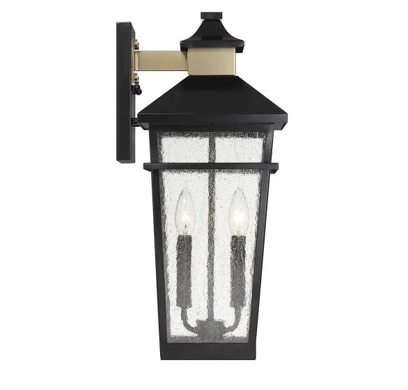 KINGSLEY 2-LIGHT OUTDOOR WALL LANTERN, MATTE BLACK W/ WARM BRASS ACCENTS