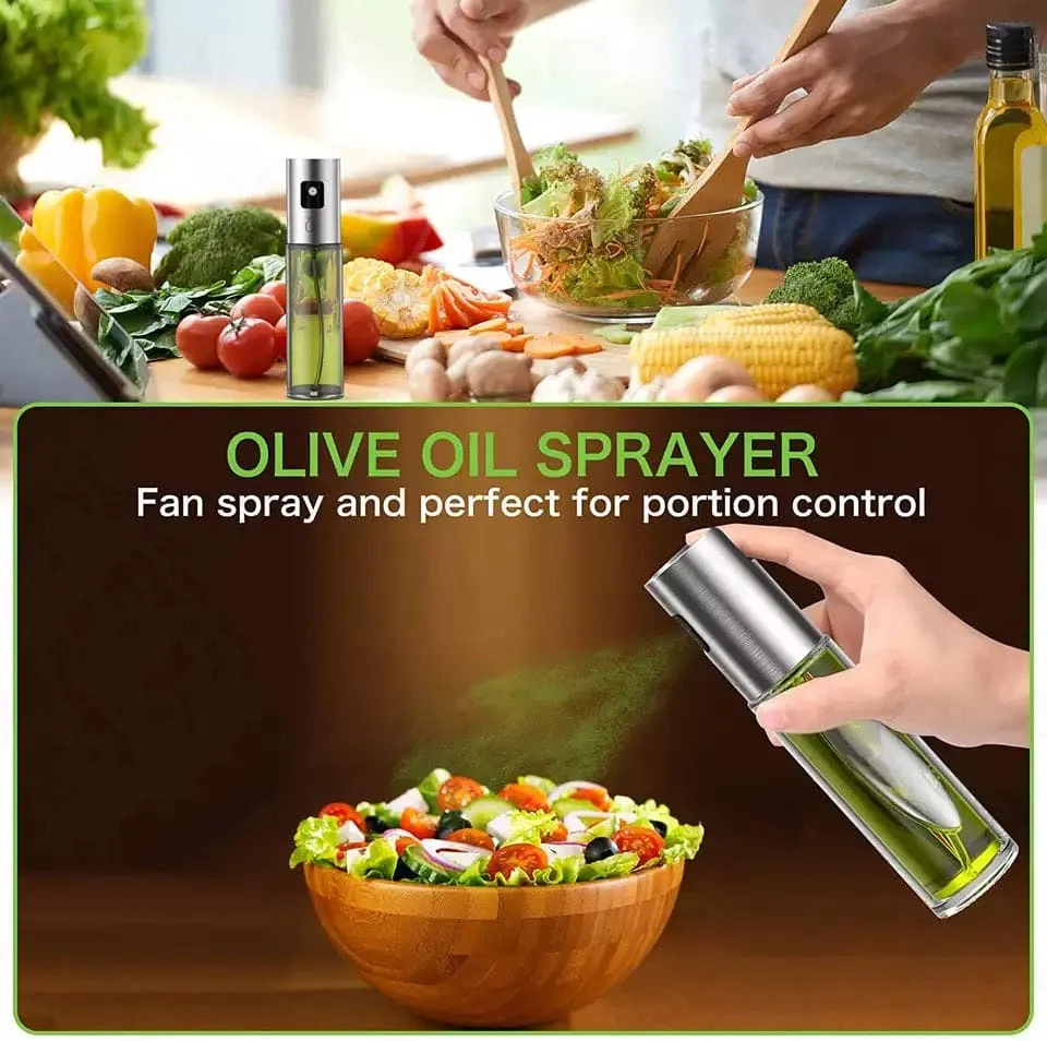 Kitchen Glass Olive Oil Sprayer, Transparent Oil Pump, Atomized Spray Tank Oiler, Olive Oil Graduated Dispenser, Food-Grade Glass Oil Spray Mister Bottle