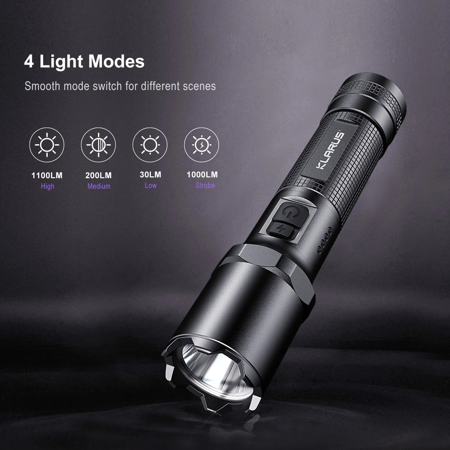 Klarus A1 USB C Rechargeable Tactical Flashlight, 1100 Lumens LED Handheld Light