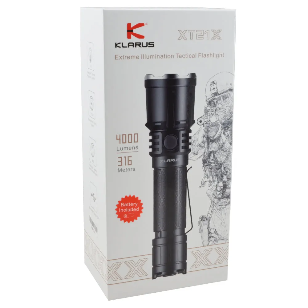 Klarus XT21X Tactical Flashlight, Rechargeable LED Light 4000 Lumens