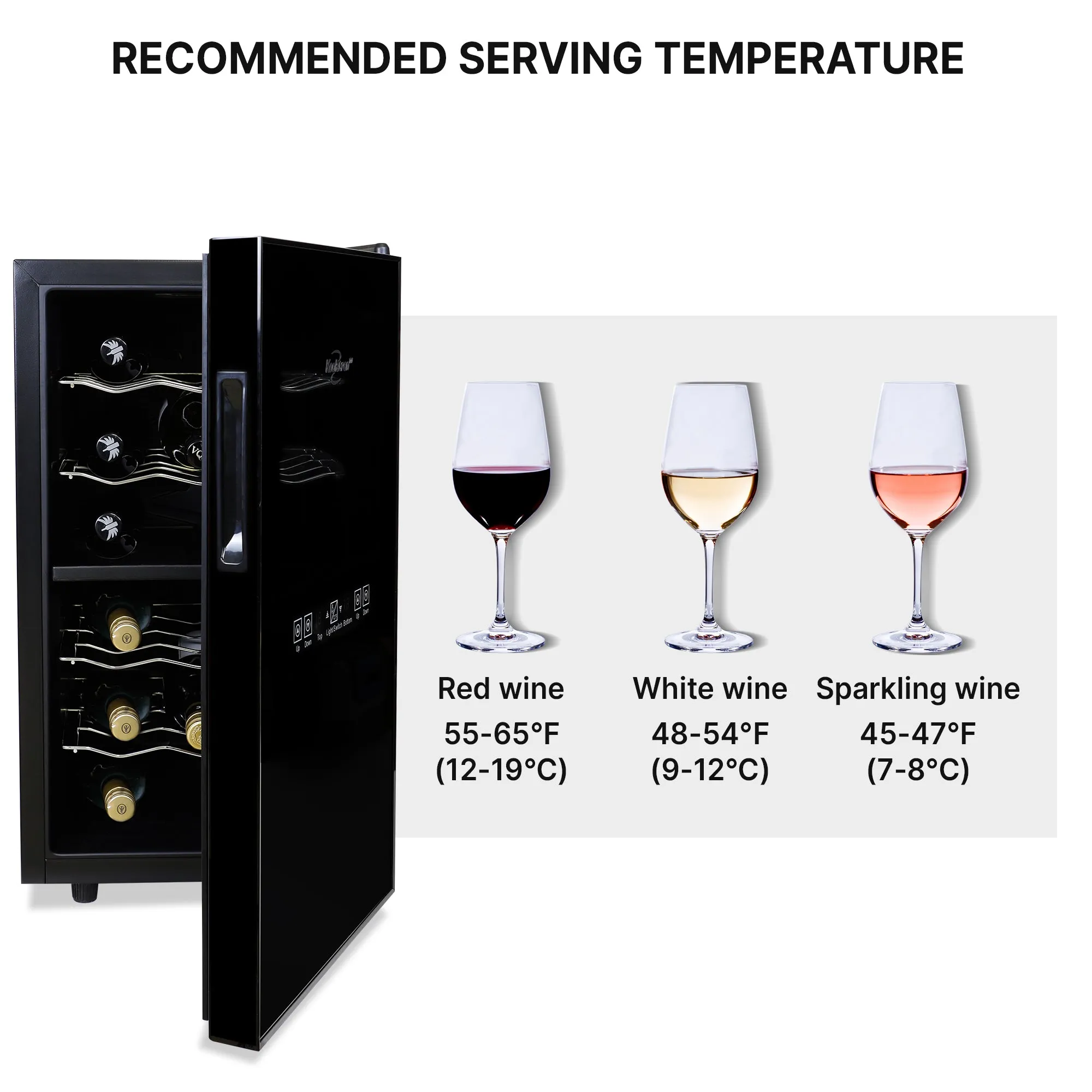 Koolatron 18 Bottle Dual Zone Wine Cooler, Black Thermoelectric Wine Fridge, 1.7 cu. ft (48L), Freestanding Wine Cellar, Red, White, Sparkling Wine Storage for Home Bar, Kitchen, Apartment, Condo