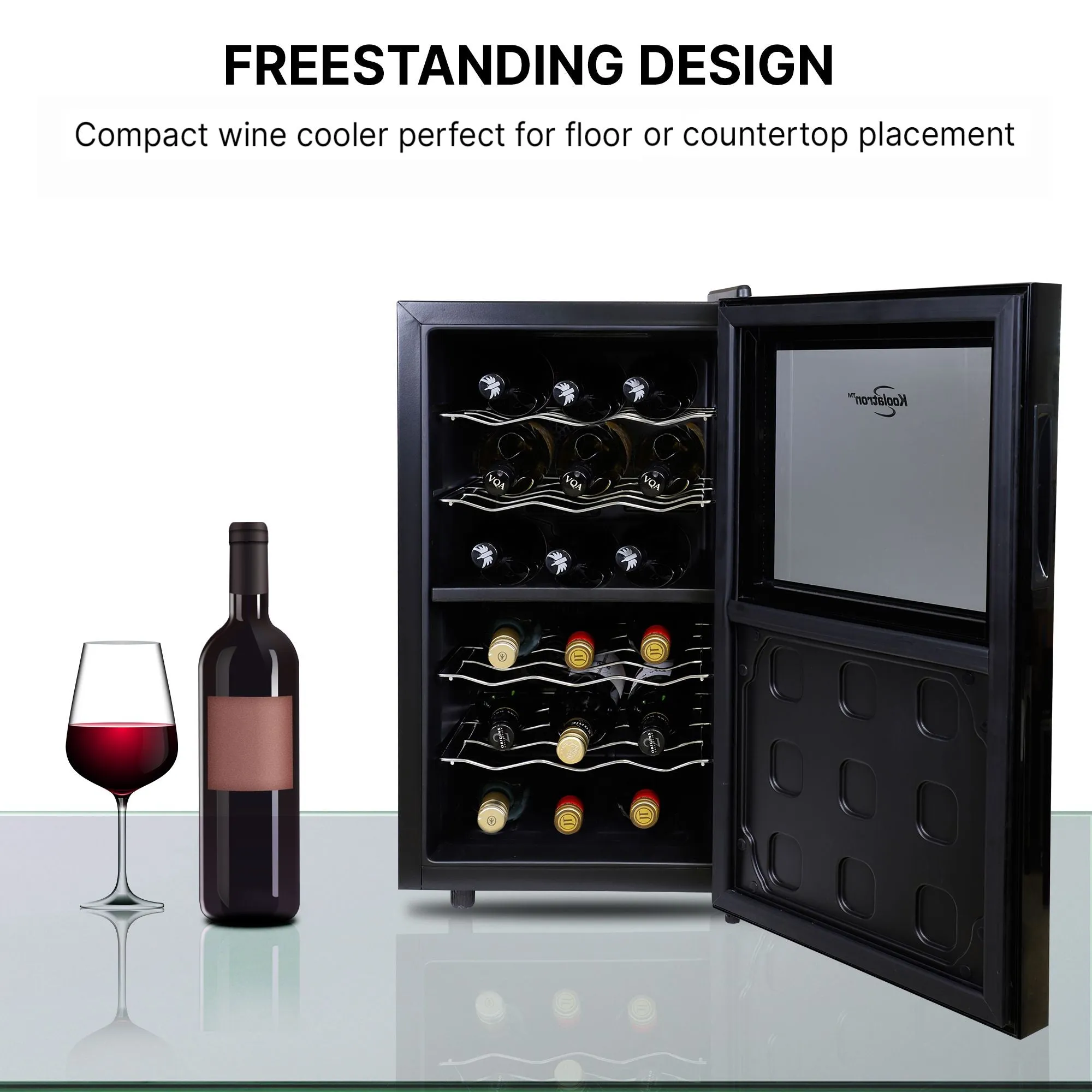 Koolatron 18 Bottle Dual Zone Wine Cooler, Black Thermoelectric Wine Fridge, 1.7 cu. ft (48L), Freestanding Wine Cellar, Red, White, Sparkling Wine Storage for Home Bar, Kitchen, Apartment, Condo