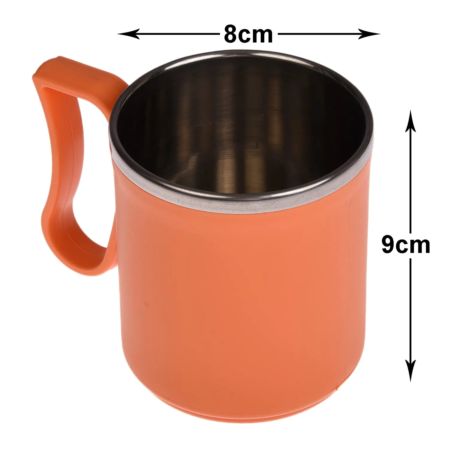 Kuber Industries Coffee Mug|Inside Stainless Steel Double Wall Tea Cup|Outside Plastic Stylish Milk Mug for Kids & Adults|Pack of 4 (Orange)