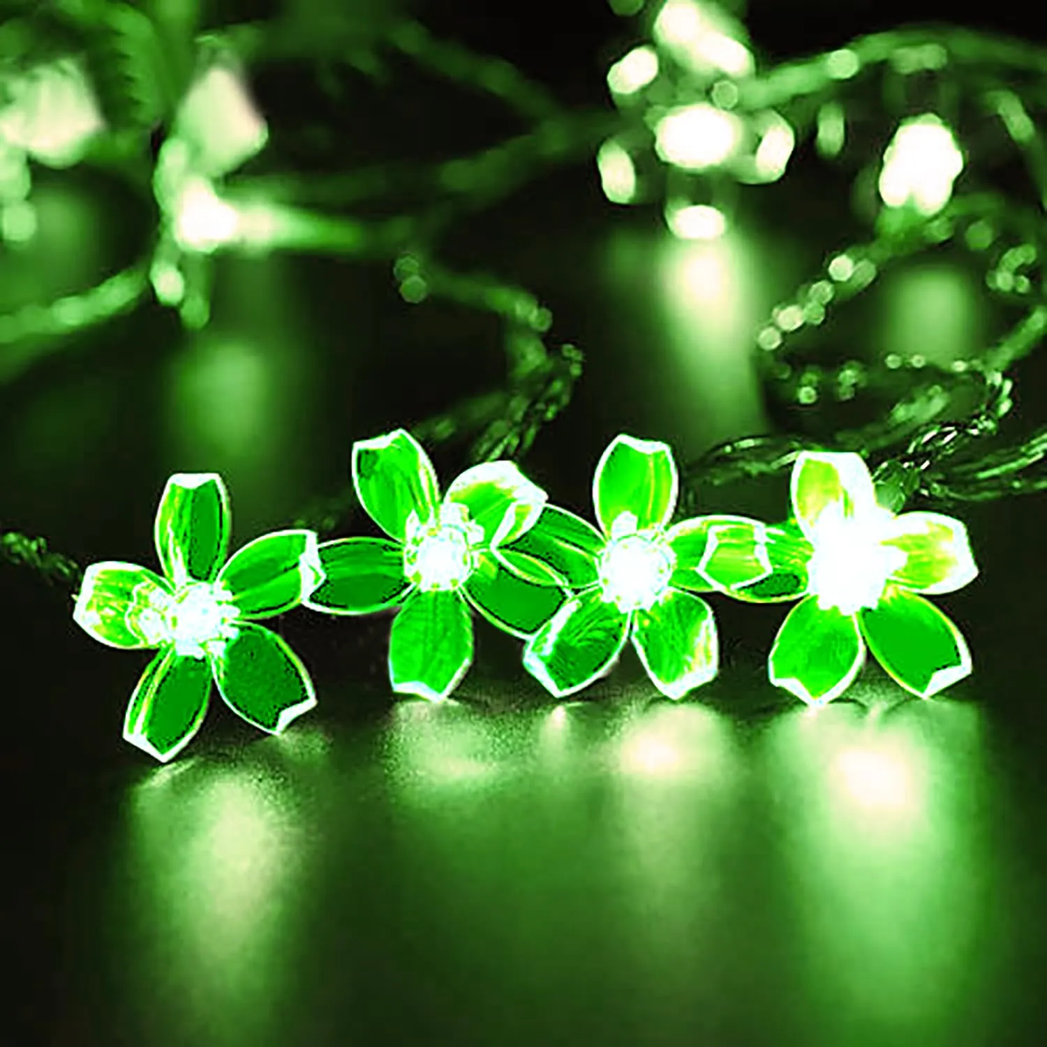 Kuber Industries Diwali Lights | 14 Flower Fairy Lights for Diwali | Christmas | Home Decoration | Indoor & outdoor | Diwali Lights for Decoration | Crystal Flower | Dark Green