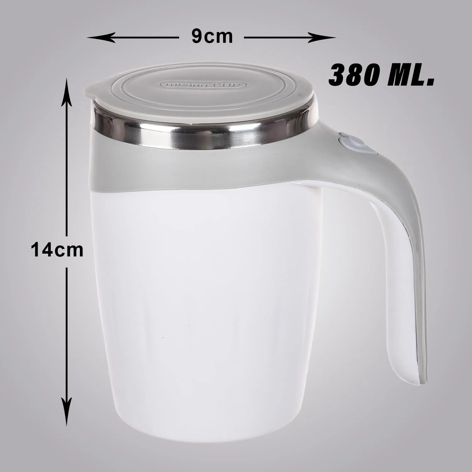 Kuber Industries Stirring Coffee Mug | Magnetic Stirring Coffee Cup | Stainless Steel Mug for Milk | Travel Mixing Cup | Self Stirring Coffee Mug | Battery Operated | 380 ML | Gray