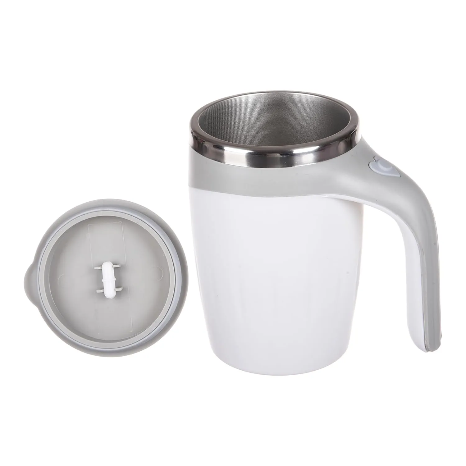 Kuber Industries Stirring Coffee Mug | Magnetic Stirring Coffee Cup | Stainless Steel Mug for Milk | Travel Mixing Cup | Self Stirring Coffee Mug | Battery Operated | 380 ML | Gray