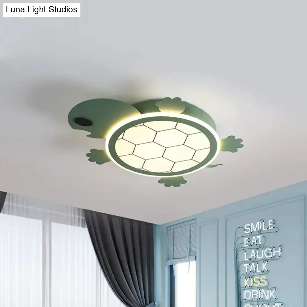 Little Turtle LED Green Ceiling Light - Cartoon Acrylic Lamp for Bedroom