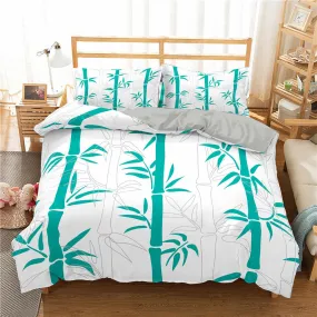 Lucky Bamboo Duvet Cover Set Botanical, White Bedspread Dorm Bedding Set