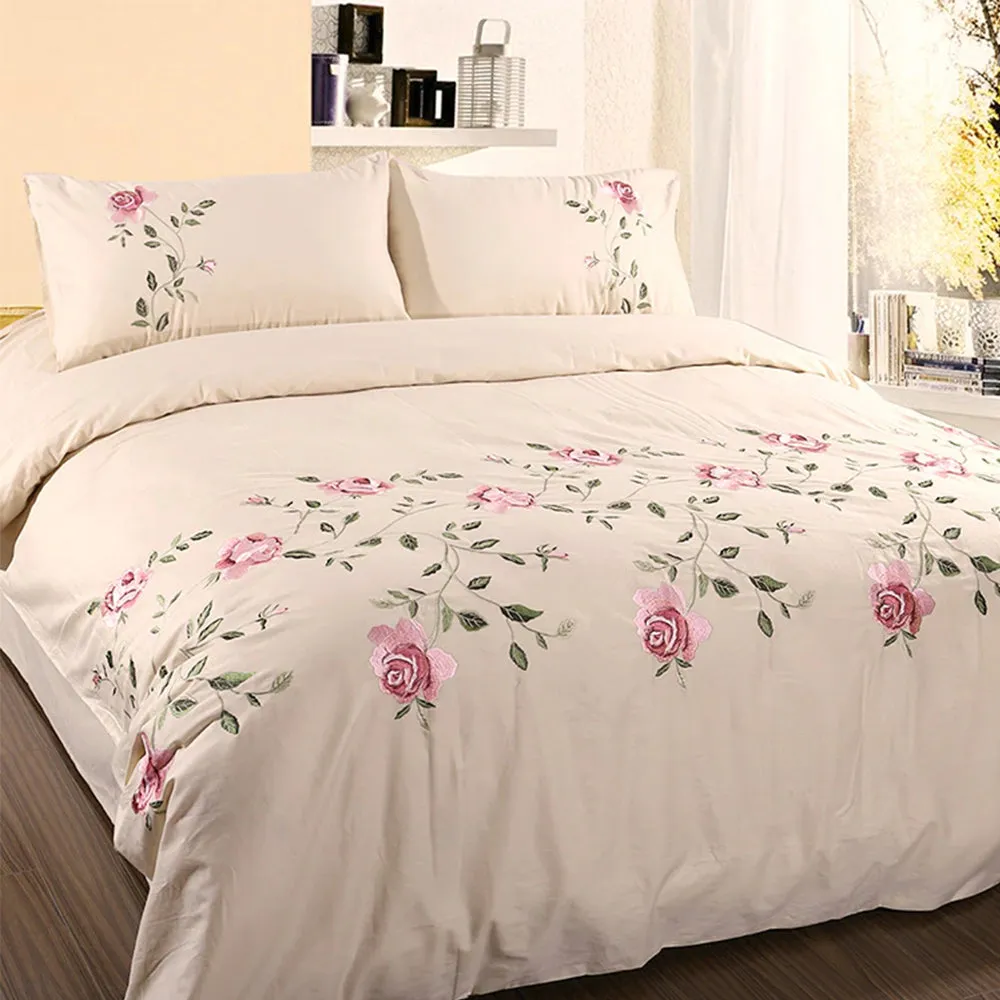 Luxury Embroidered Duvet Set-Cream