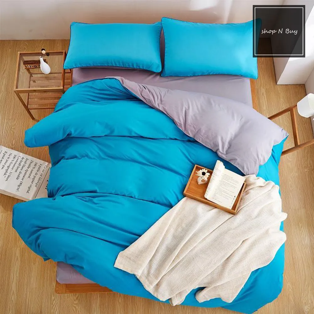 Luxury Reversible Bright Blue and Grey Duvet Set - 6 Pieces