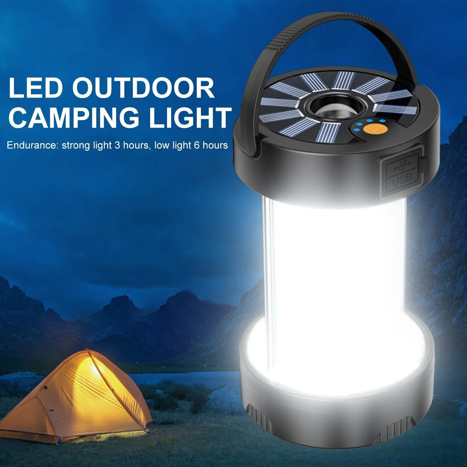 Magnetic Solar Powered Emergency Camping Light