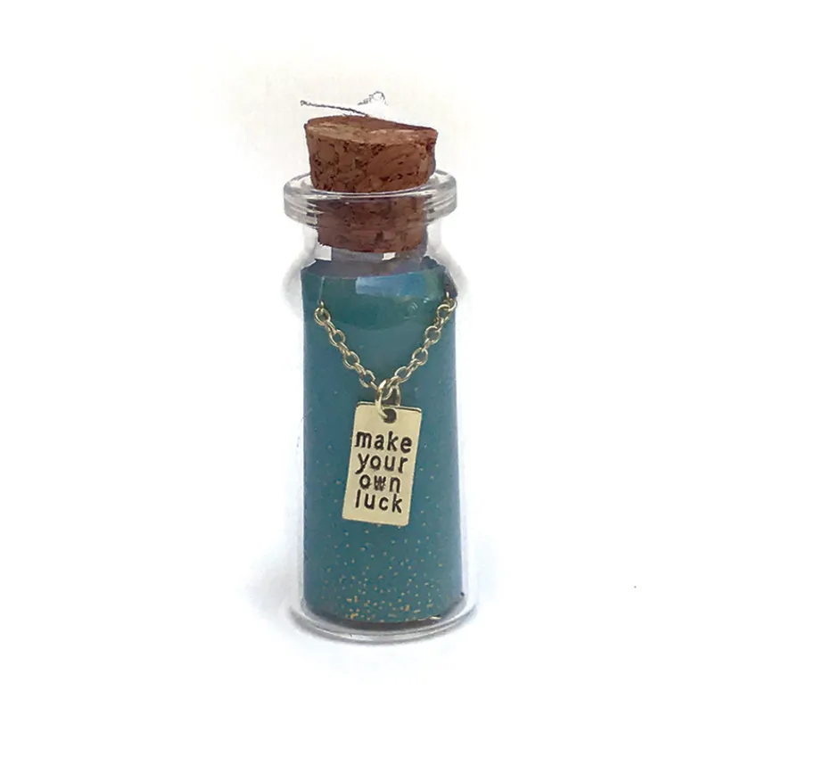 Make Your Own Luck- Message in a Bottle Necklace - Gold