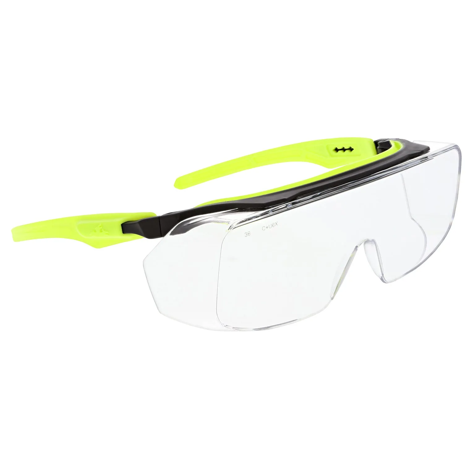 MCR Safety Klondike OTG Safety Glasses - Black/Lime Frame - Clear MAX36 Anti-Fog Lens - OG220DC