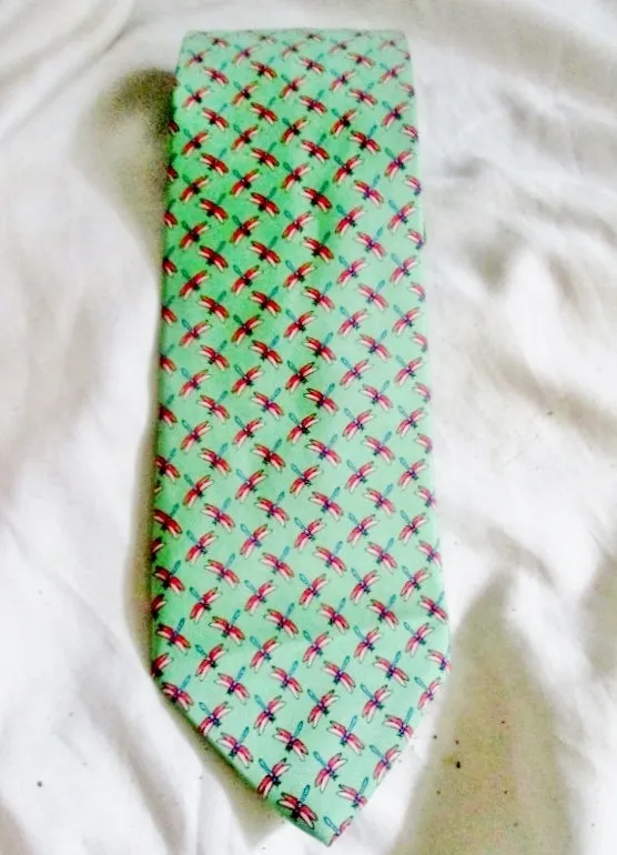 Mens 346 Brooks Brothers DRAGONFLY Insect Bug 100% Silk Tie USA NECK TIE GREEN