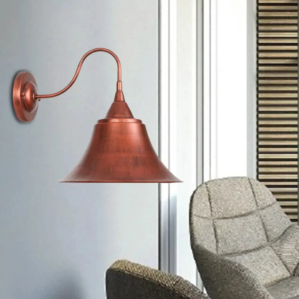 Metal Black/Rust Sconce Light with Gooseneck - Industrial Wall Mounted Lighting