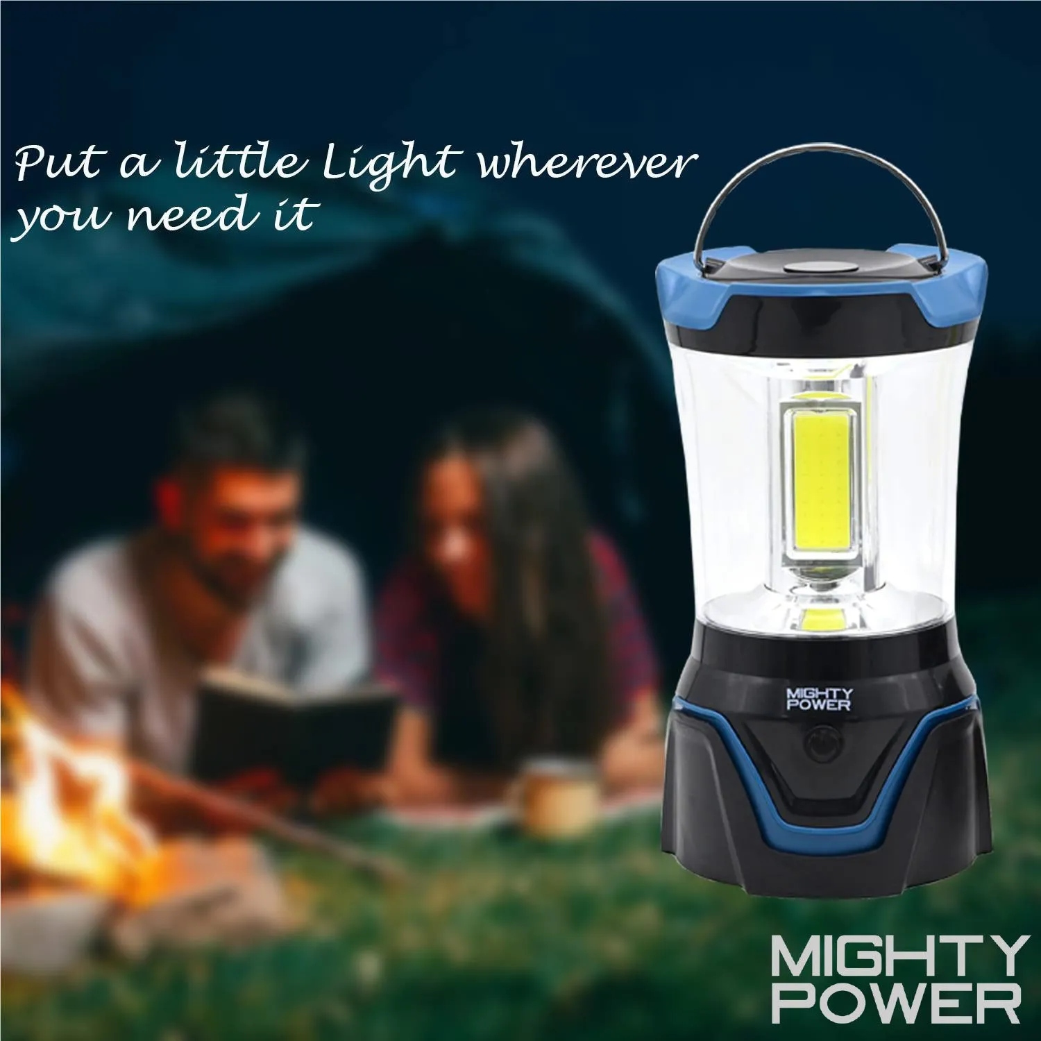 Mighty Power COB LED Camping Lantern with 4 Light Modes, Blue, 1500 Lumens