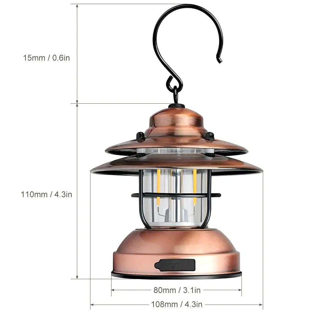 Mini Hanging Camping Lantern USB/Battery Outdoor Light Water Resistant Garden Lamp with 2 Lighting Modes for Camping Lantern