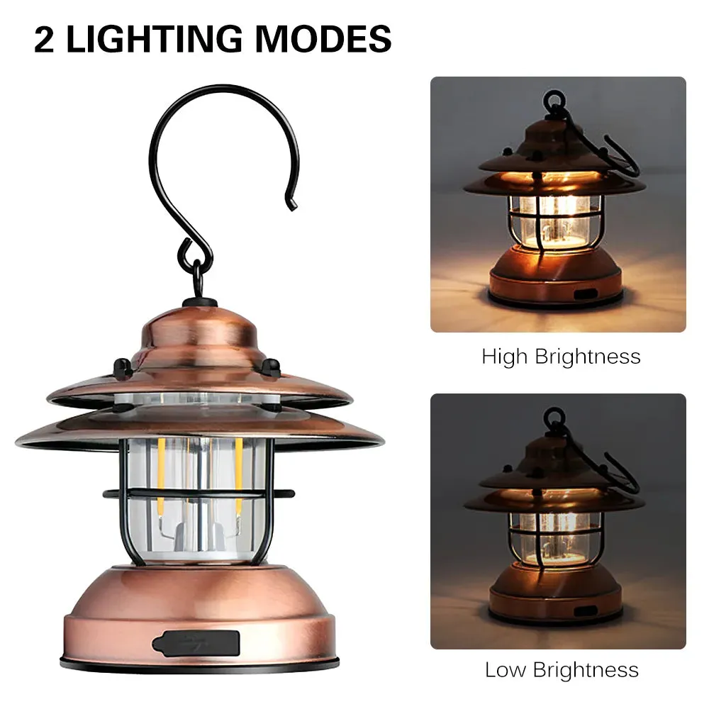 Mini Hanging Camping Lantern USB/Battery Outdoor Light Water Resistant Garden Lamp with 2 Lighting Modes for Camping Lantern