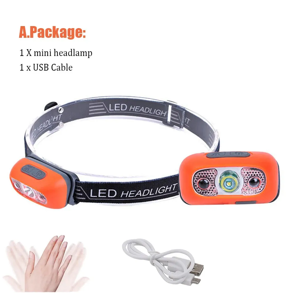 Mini Rechargeable Powerful Sensor Headlamp Fishing Camping USB Head Flashlight COB LED Head Light Torch Headlights Front Lantern