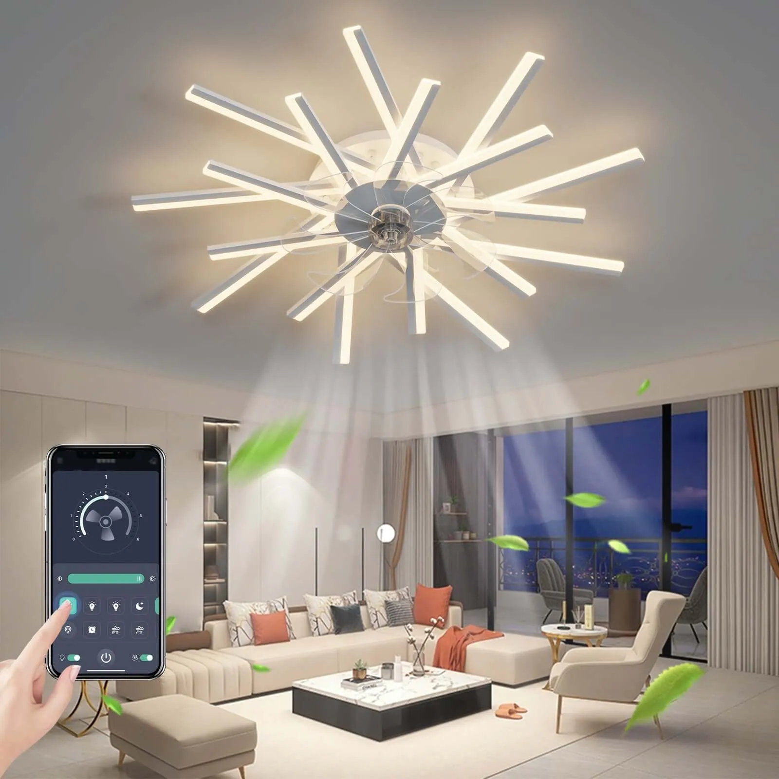 Modern 36 inch Ceiling Fan with Remote & Dimmable LED Light