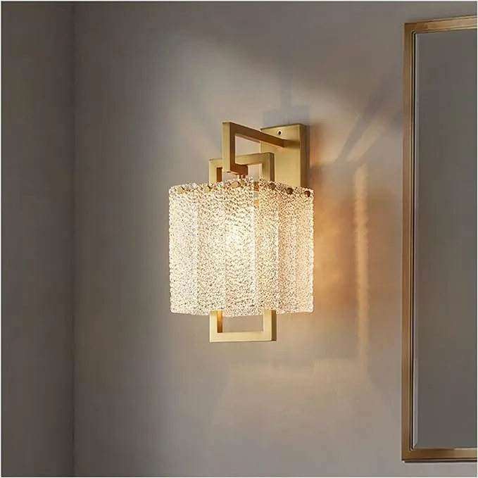 Modern Glass Shade Wall Light in Brass for Bedroom/Hallway