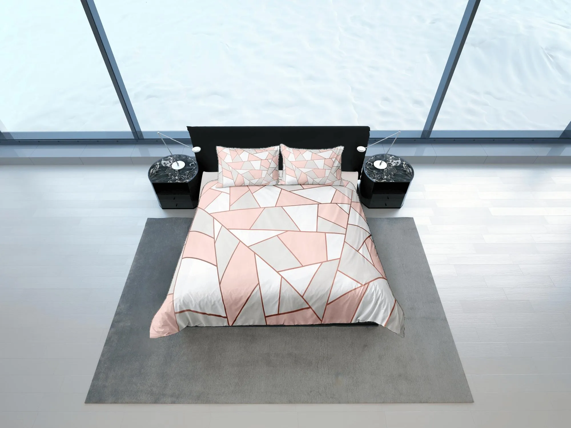 Modern Polygon Pink Duvet Cover Colorful Dorm Bedding Set Full Abstract Design Bedspread