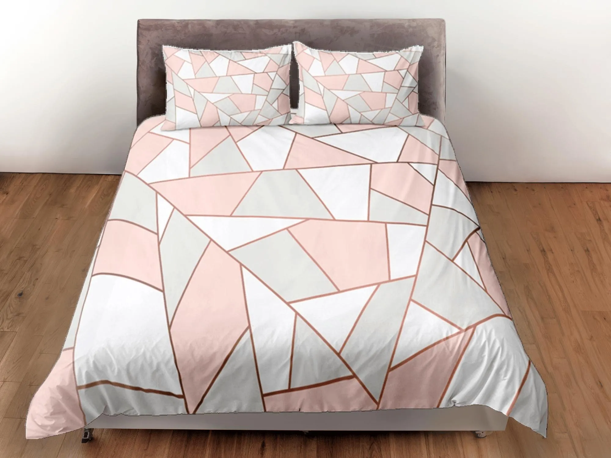 Modern Polygon Pink Duvet Cover Colorful Dorm Bedding Set Full Abstract Design Bedspread