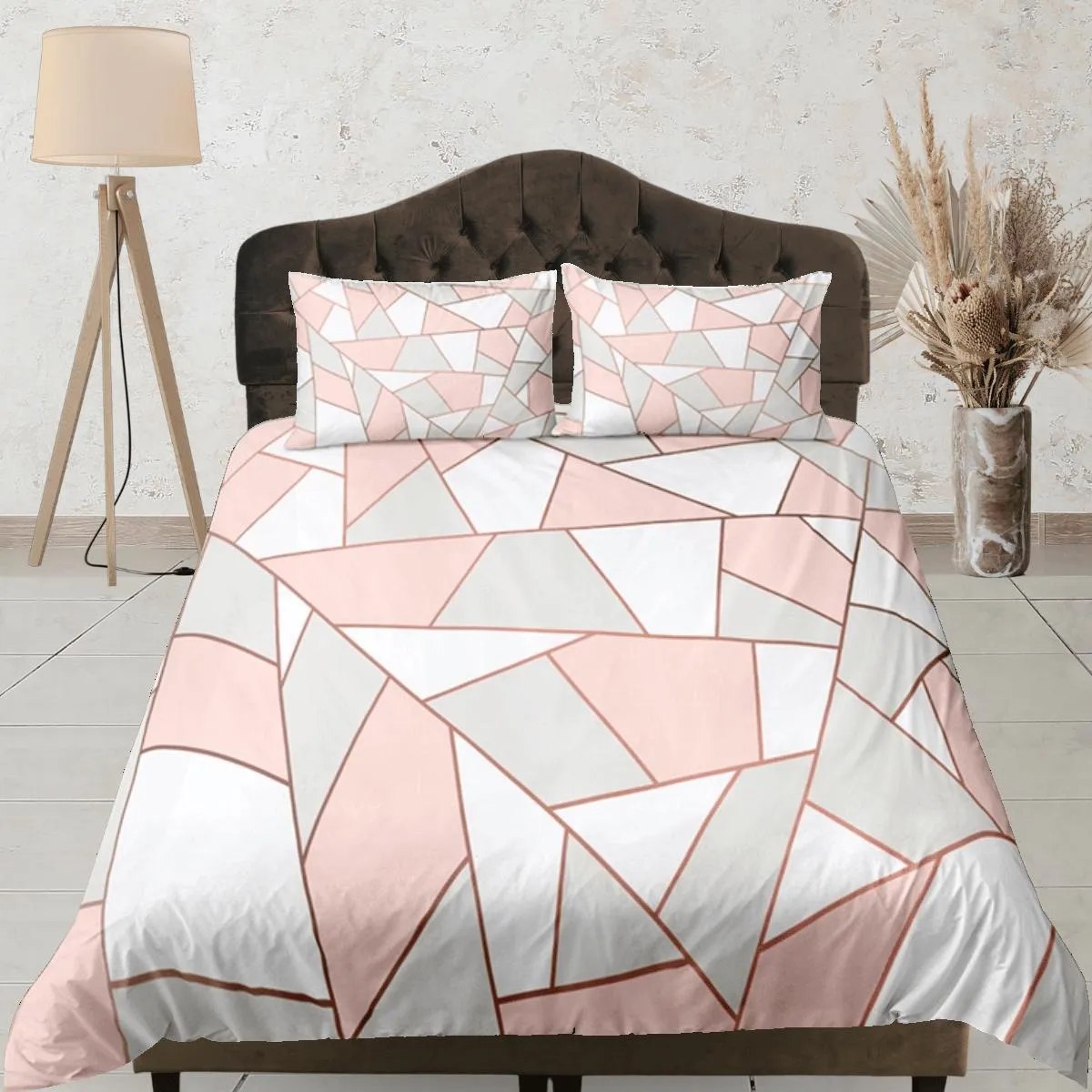 Modern Polygon Pink Duvet Cover Colorful Dorm Bedding Set Full Abstract Design Bedspread