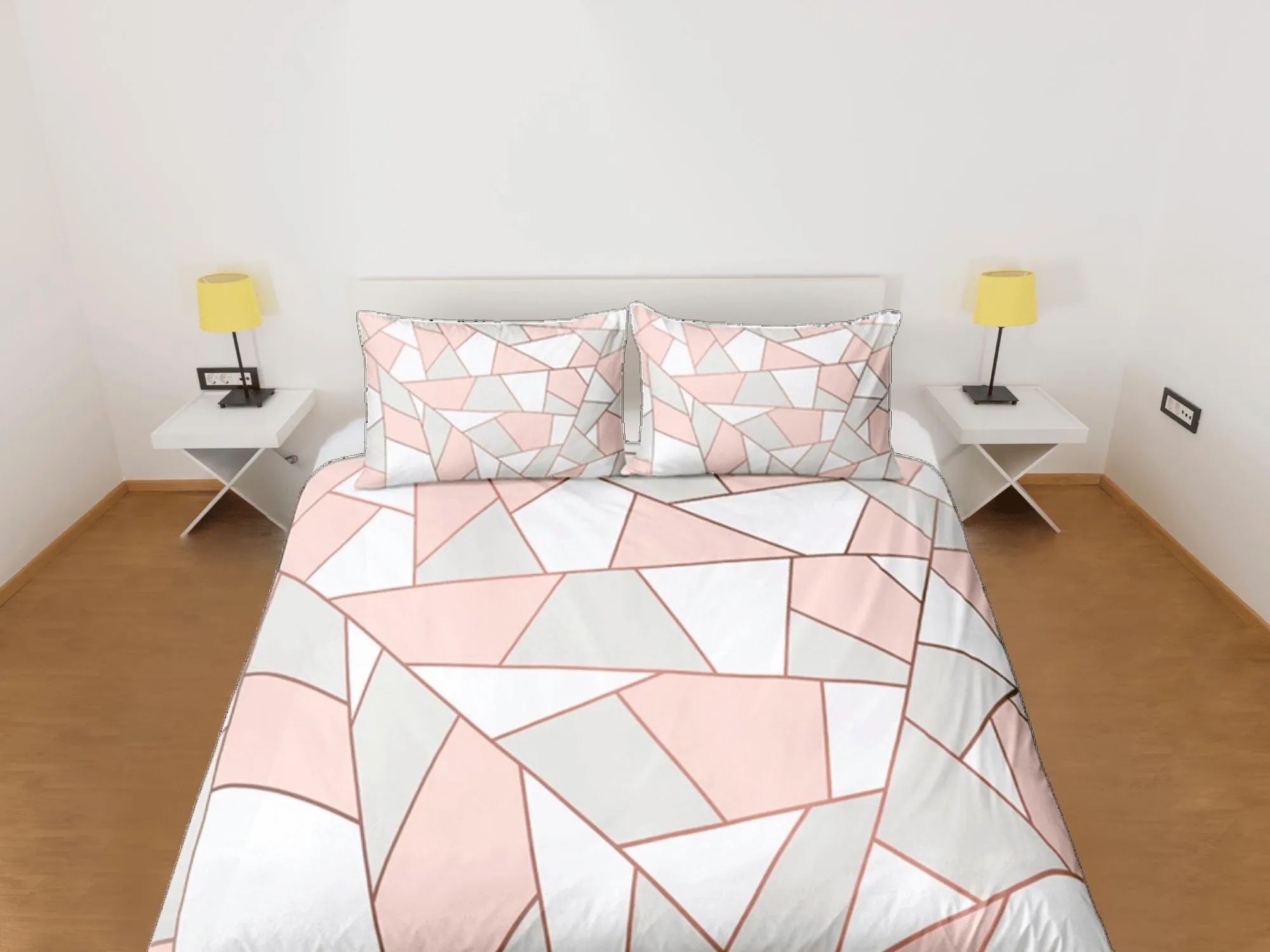 Modern Polygon Pink Duvet Cover Colorful Dorm Bedding Set Full Abstract Design Bedspread