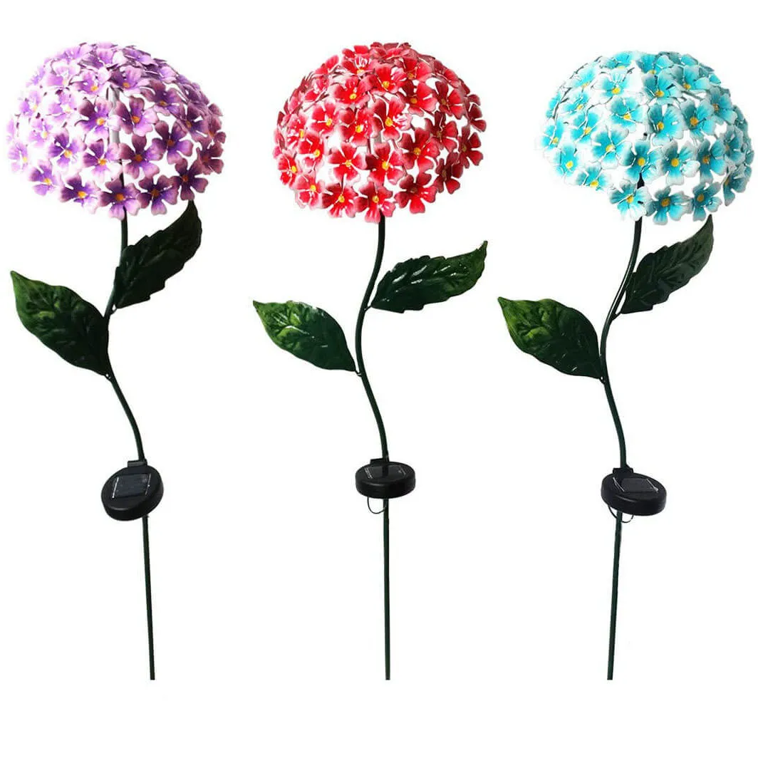 Modern Solar Hydrangea Pile Iron Wrought LED Outdoor Patio Ground Insert Landscape Light